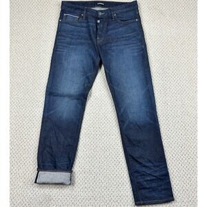 Express Jeans Mens 33x30 Dark Indigo Selvedge Slim Button Fly Denim Whiskered